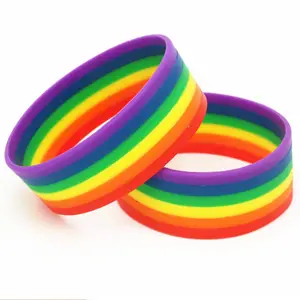 硅胶新款LGBT同性恋骄傲手工多层男士彩虹皮革手链