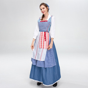 Conjunto de Vestido Dirndl a Cuadros Azul Francés Yi Xiaoyi para Mujer Adulta, Disfraz para el Festival de la Cerveza Primavera 2025, Falda, Delantal y Pañuelo para la Cabeza - Product Image 1
