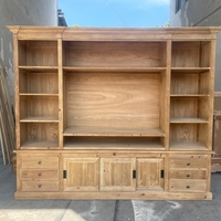 Bibliothèque de style campagnard français en bois recyclé, grand meuble de rangement rustique avec espace TV