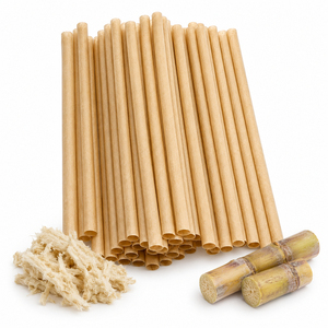 Pajitas Biodegradables Ecológicas Resistentes y Sostenibles a Base de Plantas, Pajitas de Caña de Azúcar de 8 mm con Envoltorio Individual - Product Image 1
