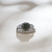 Perhiasan Moissanite Berwarna VVS GRA 7CT Potongan Bulat Perak Sterling S925 Mewah, Set Cincin Tunangan Moissanite untuk Wanita