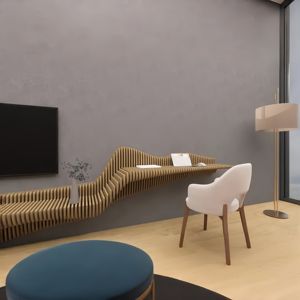 Étagère murale décorative d'intérieur artistique ML-WD02, décoration contemporaine pour la maison, lignes fluides, contreplaqué, café, usage commercial - Product Image 2