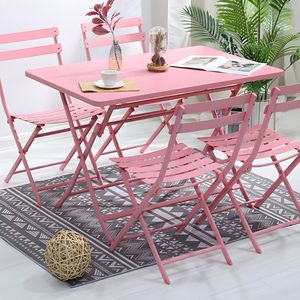 Hiện đại màu hồng sắt gấp Bistro bàn ghế thiết lập với màu sắc tùy chỉnh & logo cho sân vườn ban công khách sạn ngoài trời ăn uống - Product Image 1