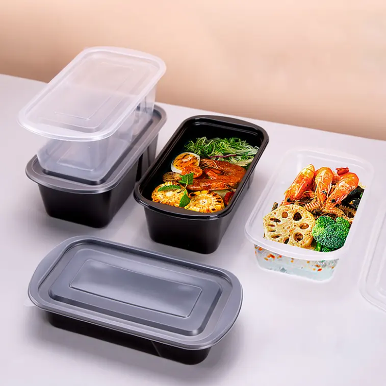 Clear/black 500ml 650ml 750ml 1000ml disposable takeway food pp box hot food packaging plastic containers