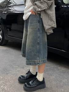 Y2K rétro Baggy lavé jean femmes américain taille haute jambe large Capri pantalon femme été nouveau décontracté Streetwear Denim Shorts - Product Image 5