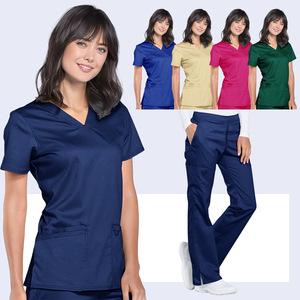 <b>Scrub</b> Suit Set Unisex Navy <b>Blue</b> Beige Rose Red Dark Green <b>Blue</b> Woven Fabric Hospital Uniforms - Product Image 1
