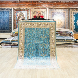 Yilong มือถักมือสไตล์ตุรกีพรมผ้าไหมพรมผ้าไหมสีเบจทำด้วยมือ - Product Image 1