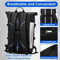 Mochila Extensible con Cierre Enrollable Impermeable, Mochila para Portátil de 15.6 Pulgadas con USB para Hombres y Mujeres, para Camping y Viajes
