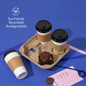 Plateaux porte-gobelets jetables 4 tasses, porte-gobelets en fibre de pulpe compostable, porte-gobelets à café durables pour service de livraison - Product Image 6