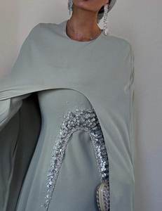 2024新设计产品穆斯林弹力瘦身灯笼纱布袖派对土耳其阿巴亚女性晚礼服 - Product Image 5