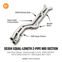 Tuyau d'échappement intermédiaire en Z à haut débit et longueur égale en acier inoxydable SS304 pour BMW M2 F87 M3 F80 M4 F82 S55 3.0T Son profond Racing