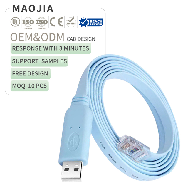 USB 2.0 to RJ45 8P8C Console Flat Cable with PL2303 Chip Blue RS232 Routers Switches Network Equipment 1.8m/6ft