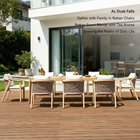 Ensemble de salle à manger en rotin d'extérieur |   Table et chaises de jardin en bois massif, résistantes aux UV, imperméables, meubles d'extérieur toutes saisons