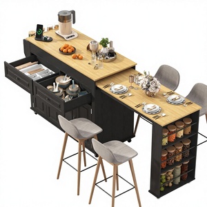 Îlot de cuisine moderne extensible 80"-48" en MDF avec prise électrique, 2 tiroirs de rangement, chariot roulant et 2 étagères ouvertes (plateau en pierre frittée) - Product Image 1