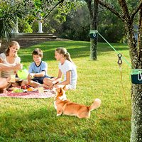 Câble de fixation rétractable en nylon réfléchissant pour chien avec décoration foulard, 15 m, système de guidage aérien pour chiens jusqu'à 90 kg, idéal pour le camping