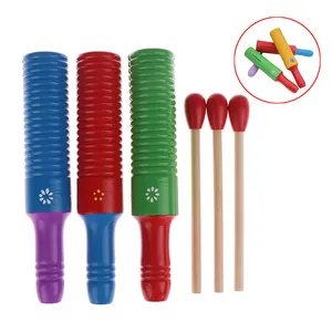 Instrument de musique en bois massif pour enfants, jouets, Tube de son, petit anneau à filetage simple, cylindre de Percussion, crin de grenouille