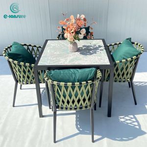 Sedia in Corda Intrecciata <span class=keywords><strong>Verde</strong></span> Serie Giardino con <span class=keywords><strong>Tavolo</strong></span> Rettangolare per Patio e Ristorante - Arredamento Moderno per Esterni di Hotel - Product Image 5