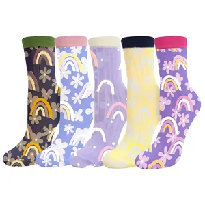 Personalized Rainbow Flower Colorful Sublimation Prining Cotton Polyester Breathable High Quality Socks Unisex Crew Funny Socks