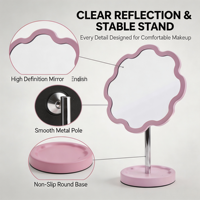 Miroir de maquillage de bureau personnalisé en forme de fleur, rose mignon, pivotant à 360°, finition argentée, OEM ODM, directement de l'usine