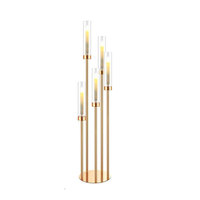 Candélabres de sol grands bougeoirs en métal doré bougeoirs pièce maîtresse pour bougeoirs de table avec abat-jour en plastique transparent
