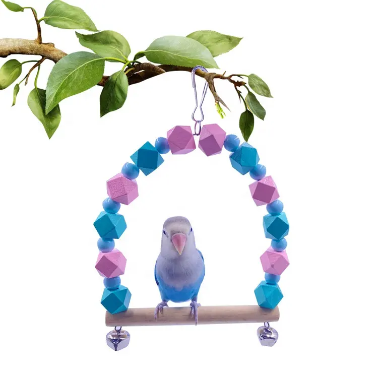 Colorful Wooden Parrot Hanging Suspension Toy Bird Swing Perch Hammock for Pet Parakeet Budgie Cockatiel Cage