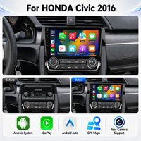 Radio Reproductor de DVD con Pantalla Android, GPS, Wifi, Navegación, Unidad Principal, Bluetooth, Multimedia, Estéreo, Control desde el Volante para Honda Civic 2016