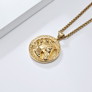 Cross-border yunnique <b>style</b> stainless steel round animal horse <b>head</b> pendant, trendy men's jewelry, matching accesso - Product Image 4