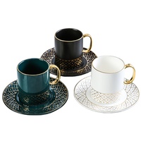 Arabic Royal Luxury Gold Handle Ceramic Coffee Tea Cup Sets with Saucers