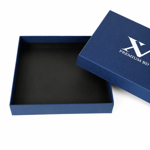 Caja de Regalo Personalizada con Tapa y Base Rígidas, <span class=keywords><strong>Papel</strong></span> Texturizado Azul Marino, Cartón Gris, Impresión de Logotipo Blanco, Fabricante - Product Image 5