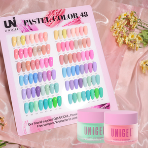 Unigel fábrica al por mayor 48 colores <span class=keywords><strong>pastel</strong></span> acrílico polvo de inmersión <span class=keywords><strong>uñas</strong></span> en polvo - Product Image 1