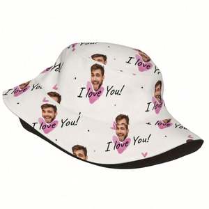 Sombrero de Pescador Unisex de Poliéster con Foto Personalizada 'Te Amo', Diseño de Dibujos Animados, Estilo Urbano, Regalo de Cumpleaños para Hombre - Product Image 3
