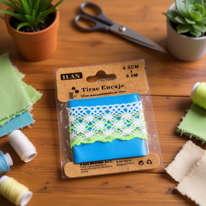 Cinturini in pizzo Ilan 4,5 cm x 0,5 m bianco verde per decorazioni e artigianato - Product Image 2