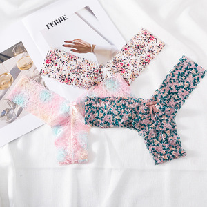 Prix usine dames <span class=keywords><strong>Tanga</strong></span> femmes doux et confortable G String beaux <span class=keywords><strong>sous</strong></span>-vêtements Sexy brillant Floral dentelle string - Product Image 2