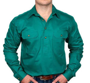 Cổ Điển Úc Mỹ Phong Cách Cao Cấp 100% Cotton Nửa Nút Twill Người Đàn Ông Của Dài Tay Áo Giản Dị Làm Việc Áo Sơ Mi - Product Image 5