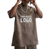 Kaos Pria Lengan Setengah Longgar Gaya Kasual Vintage High Street Drop Shoulder Batik Oversize