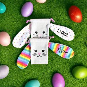 Sacs cadeaux personnalisés sur le thème du lapin de Pâques, sacs à friandises en <span class=keywords><strong>toile</strong></span> de lapin moderne, sacs à cordon personnalisés avec oreilles de lapin de Pâques - Product Image 6