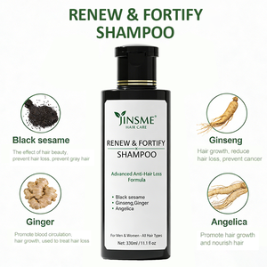 Champú de Jengibre y Sésamo Negro OEM ODM 330ml, Fórmula Nutritiva con Ginseng Anticaída, Apto para Cuero Cabelludo Normal a Seco - Product Image 4