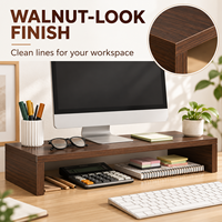 Support d'écran en bois de noyer à un seul niveau, organiseur de bureau, étagère de rangement pour ordinateur portable et bureau