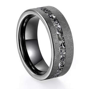 Schwarze Gebürstete Meteorit-Wolframringe für Herren Ehering mit Meteorit-Einlage Modische <span class=keywords><strong>Designs</strong></span> für Verlobungsgeschenk Partygeschenk - Product Image 5