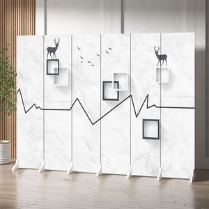 Paravent pliant de style nordique, design cerf en marbre blanc, moderne, pour salon, chambre, bureau, hôtel, séparateur pliable - Product Image 1