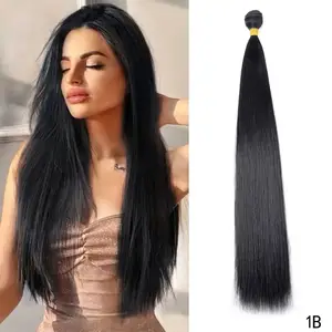 Fiber Synthetic Hair Weave Ombre Color Heat Resistant Synthetic Hair Bundles Natural Black Machine Double Weft Hair Extensions
