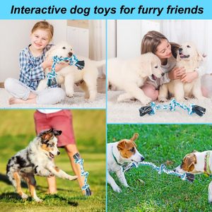 Artículos azules para mascotas, juguetes para masticar para mascotas, cuerda de Limpieza de dientes resistente a mordeduras, cuerda de algodón trenzada de doble nudo, juguetes para masticar perros - Product Image 6