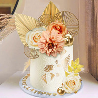 Lot de 12 décorations florales bohèmes pour gâteaux – Herbe de la Pampa, Dahlia, Rose Dorée, Feuille de Ginkgo, Lettres de félicitations – Fournitures pour fêtes de mariage
