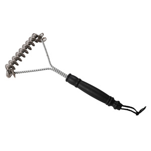 Three Sided Stainless Steel Grill <b>Brush</b> With Curly Bristle <b>Wire</b> Ring For BBQ Cleaning Durable Design Silver Color - Product Image 3