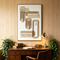 Art mural macramé abstrait luxe wabi sabi, tressé main jute, tableau encadré déco maison minimaliste