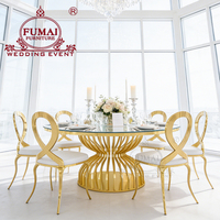Ensembles de tables à manger en acier inoxydable doré titane, tables rondes de luxe pour mariage et réceptions