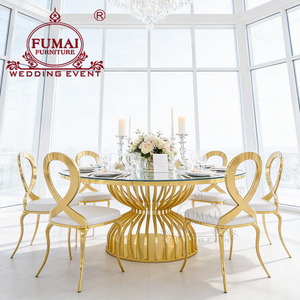 Dining Table Sets <b>Titanium</b> Gold Stainless Steel Round Luxury Wedding Party Table - Product Image 2