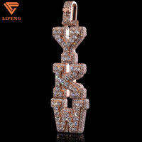 Pendentif Hip Hop personnalisé en moissanite, pendentif lettre à suspendre, avec attache personnalisée, entièrement serti de moissanites, en argent 925