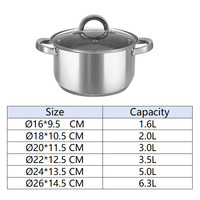 Ensemble de casseroles à soupe en acier inoxydable KAISA HOFF 26 cm 6,3 L, 16/18/20/22/24/26 cm, fond induction, qualité alimentaire 18/10
