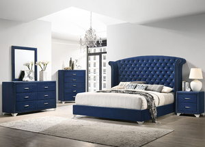Blue 5-Piece Queen <b>Convertible</b> Modern Luxury Wood Bedroom Set for Apartment & Hotel - Product Image 4
